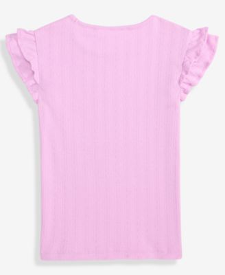 Little & Big Girls Ruffled-Sleeve Pointelle Top