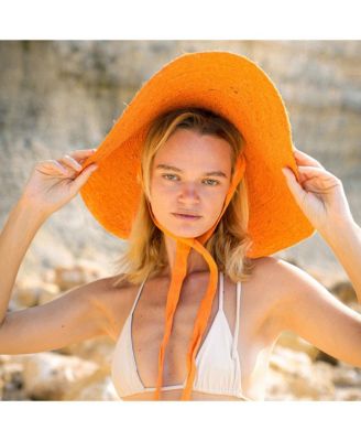 Lola Wide Brim Jute Straw Hat In Orange