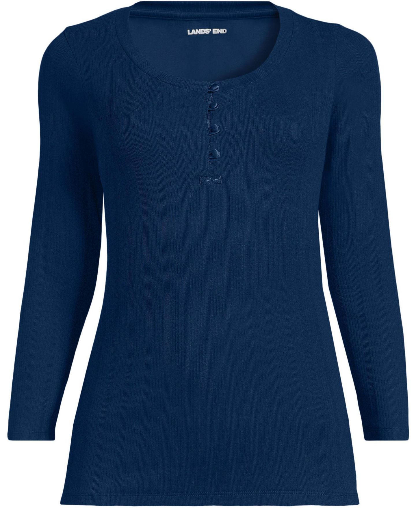 Женский топ Lands' End 3/4 Sleeve Variegated Micro Rib Henley, цвет: Морской тёмно-синий — фото 3