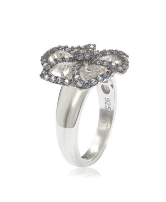Suzy Levian Sterling Silver Sapphire & Created White Sapphire Flower Ring