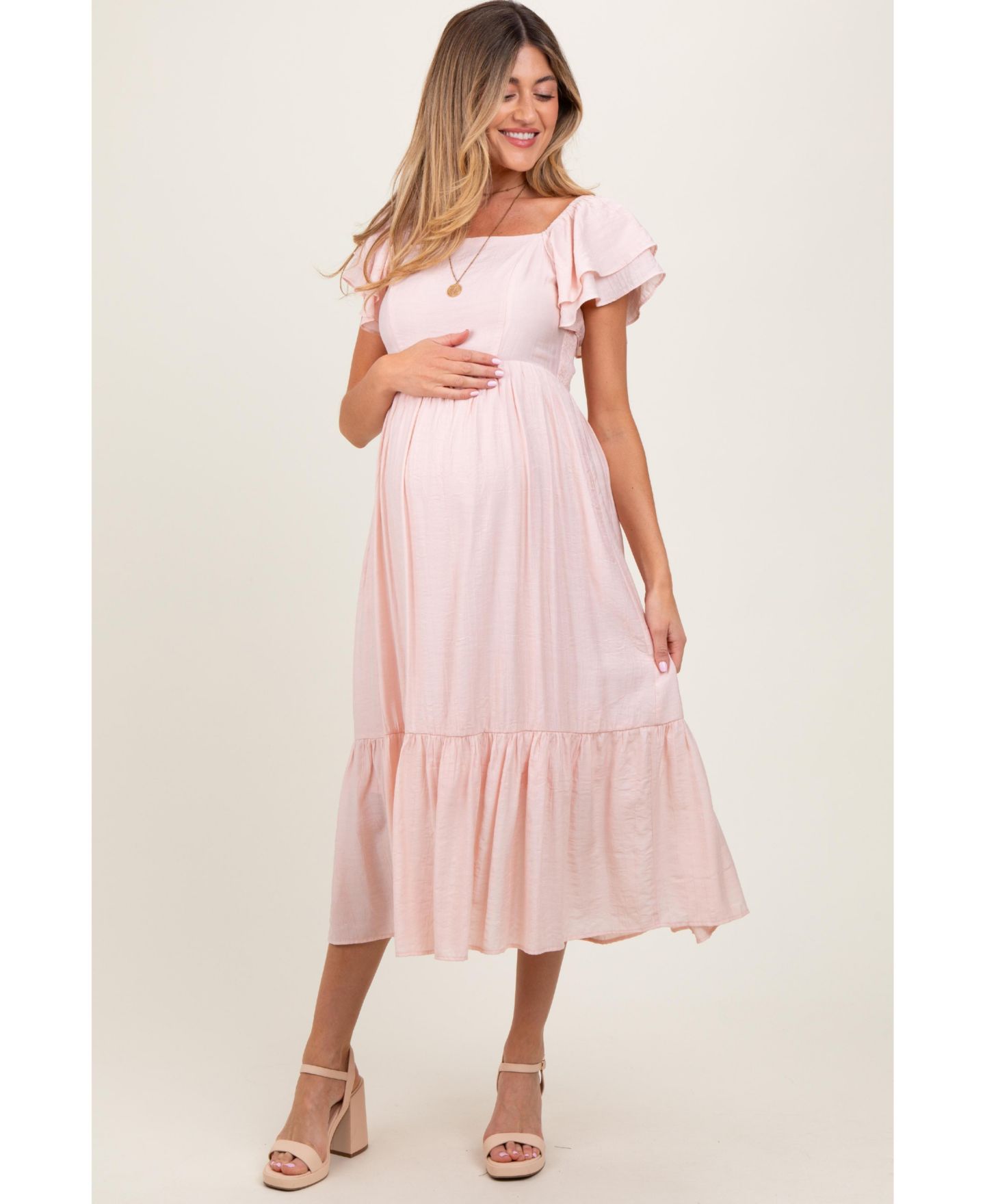 Женское платье Pinkblush Light Pink Flutter Sleeve Midi, цвет: Светлый розовый — фото 1