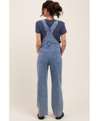 Light Blue Wash Rolled Cuff Maternity Denim Overalls