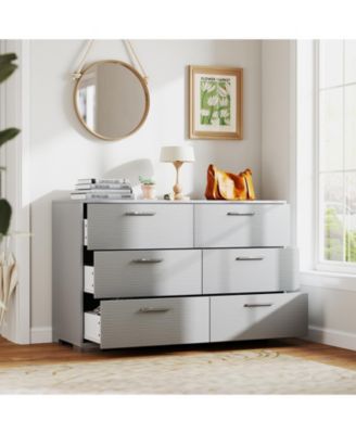 6 Drawer Storage Cabinet with Metal Legs Handles with Anti-Toppling Devices