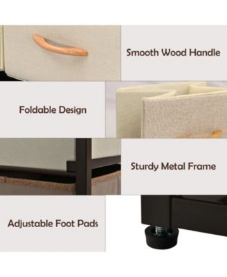 4-Tier Organizer Tower Steel Frame Wooden Top Storage with 5-Drawer Dresser