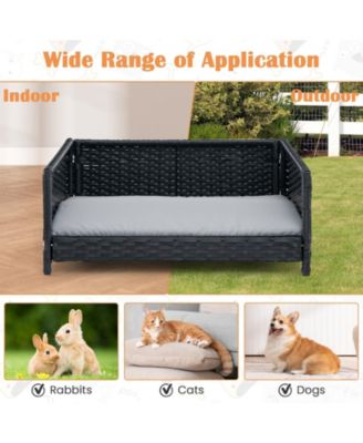 Rattan Dog Bed with Waterproof Soft Cushion for Medium Small Dogs Cats