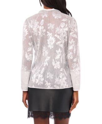 Women's Metallic Floral-Print Split-Neck Top