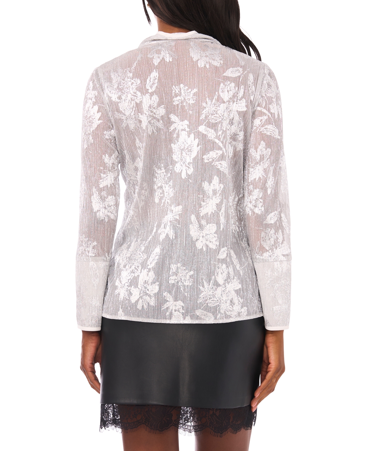Vince Camuto Women's Metallic Floral-Print Split-Neck Top