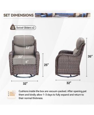 Crescent Outdoor 2-Person Wicker Glider Patio Swivel Chairs with Olefin 6 in. Thick Cushions