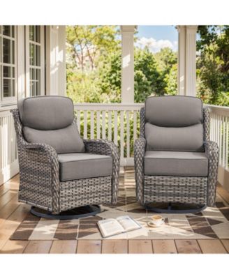Crescent Outdoor 2-Person Wicker Glider Patio Swivel Chairs with Olefin 6 in. Thick Cushions