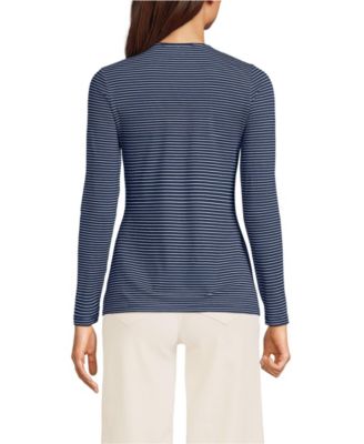 Women's Petite Lightweight Jersey Skimming Long Sleeve Crew Neck T-shirt