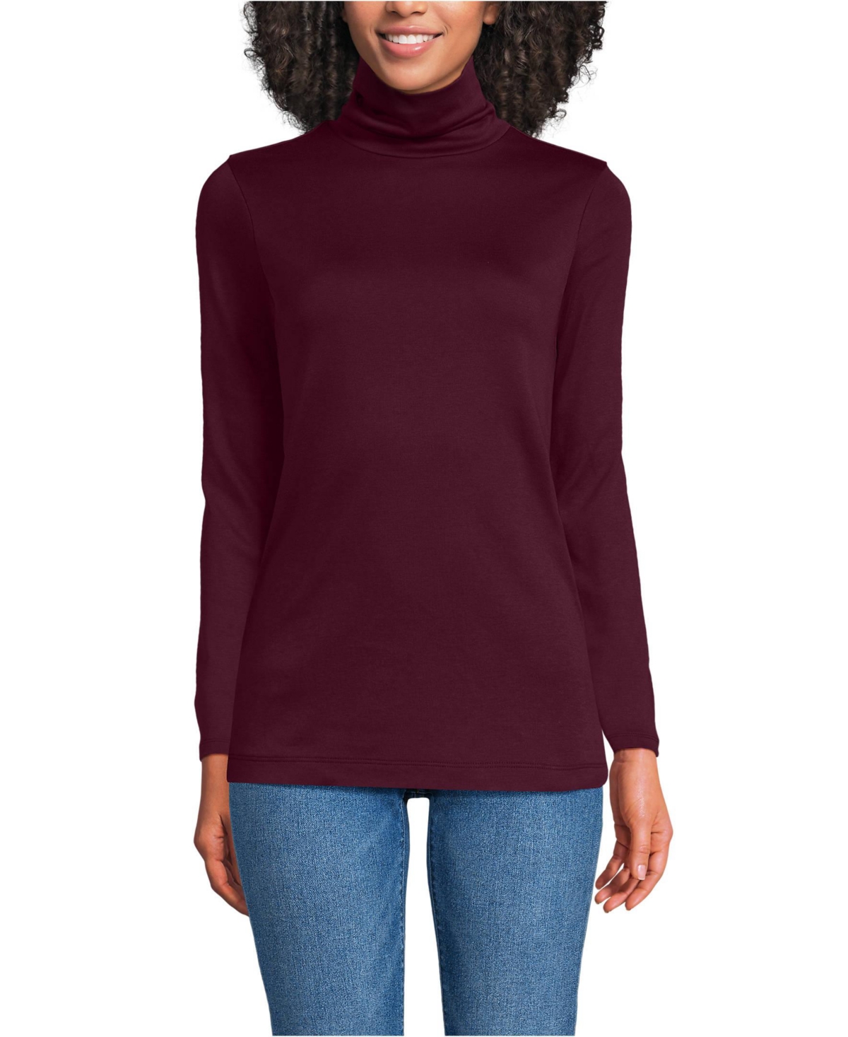 Lands' End Women's Supima Cotton Fitted Long Sleeve Turtleneck - Lush burgundy