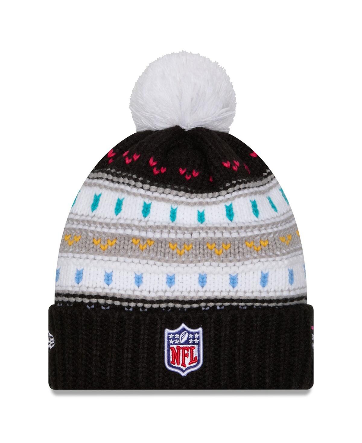 New Era Women's Black New England Patriots 2025 Nfl Crucial Catch Cuffed Knit With Pom Hat In Multi