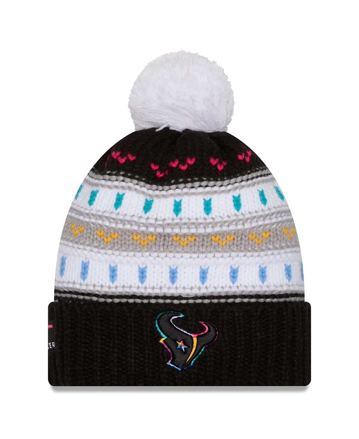 New Era Women's Black Houston Texans 2025 Nfl Crucial Catch Cuffed Knit with Pom Hat