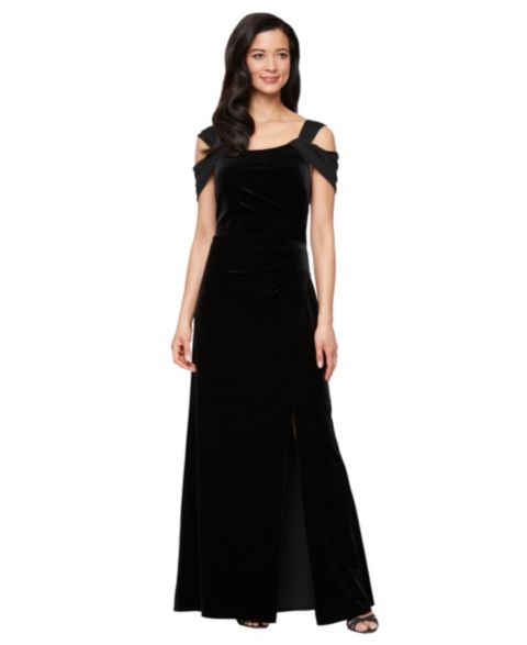Женское платье Alex Evenings Velvet Cold Shoulder Back Zipper, цвет: Чёрный