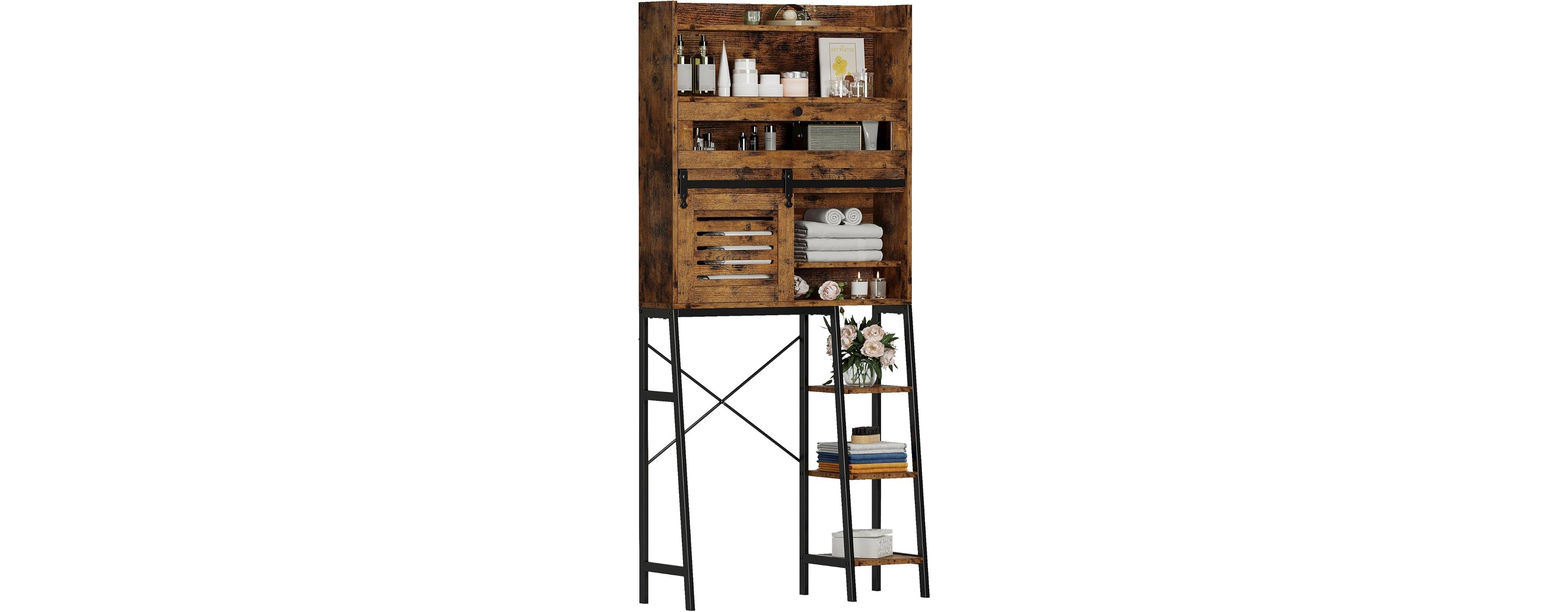 Ironck Over The Toilet Storage with Cabinet for Bathroom, Vintage Brown