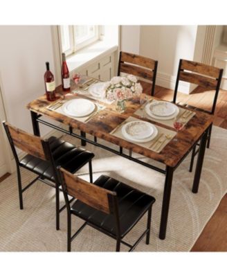 4 PC Wood high backrests and thick padded seats Dining Table Set