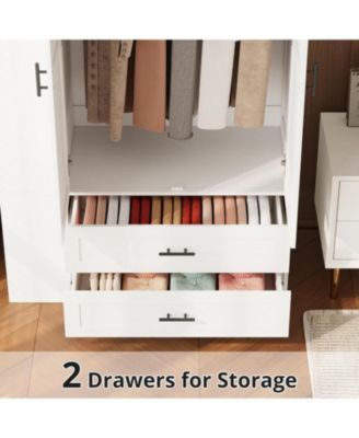 2-Door Engineered Wood Wardrobe with Mirror, Drawers & Shelves