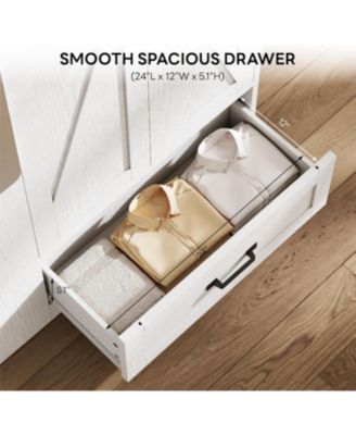 Wooden Wardrobe with Mirror, 2 Doors, Drawer, and Shelves, White