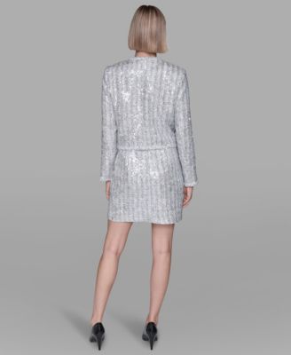 Karl Lagerfeld Paris Womens Novelty Button Front Jacket Sleeveless Cut Sew Top Novelty Mini Skirt