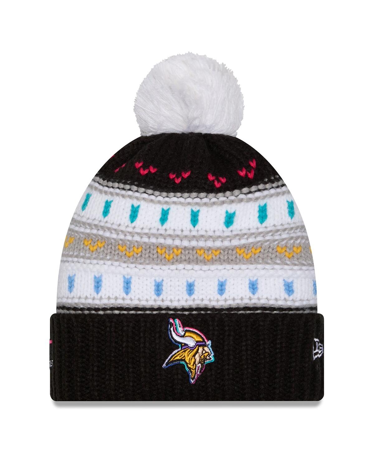 New Era Women's Black Minnesota Vikings 2025 Nfl Crucial Catch Cuffed Knit with Pom Hat