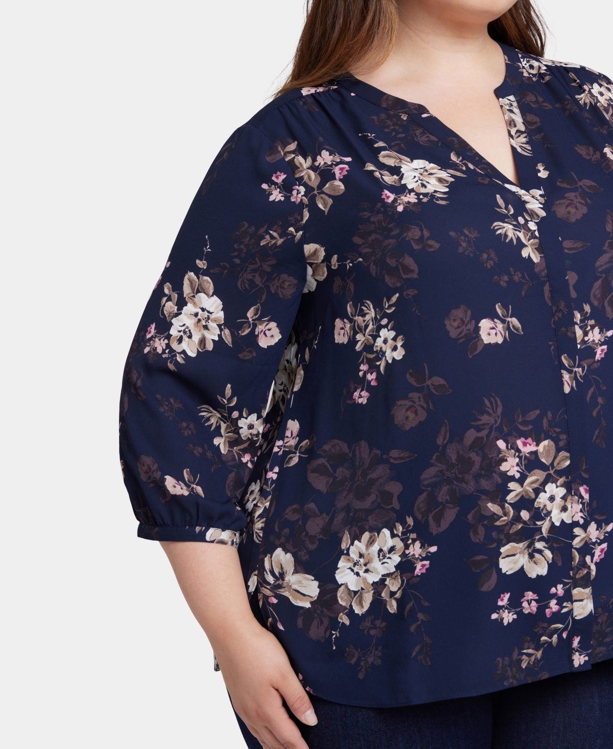 Nydj Plus Size Pintuck V-neck Top In Blue
