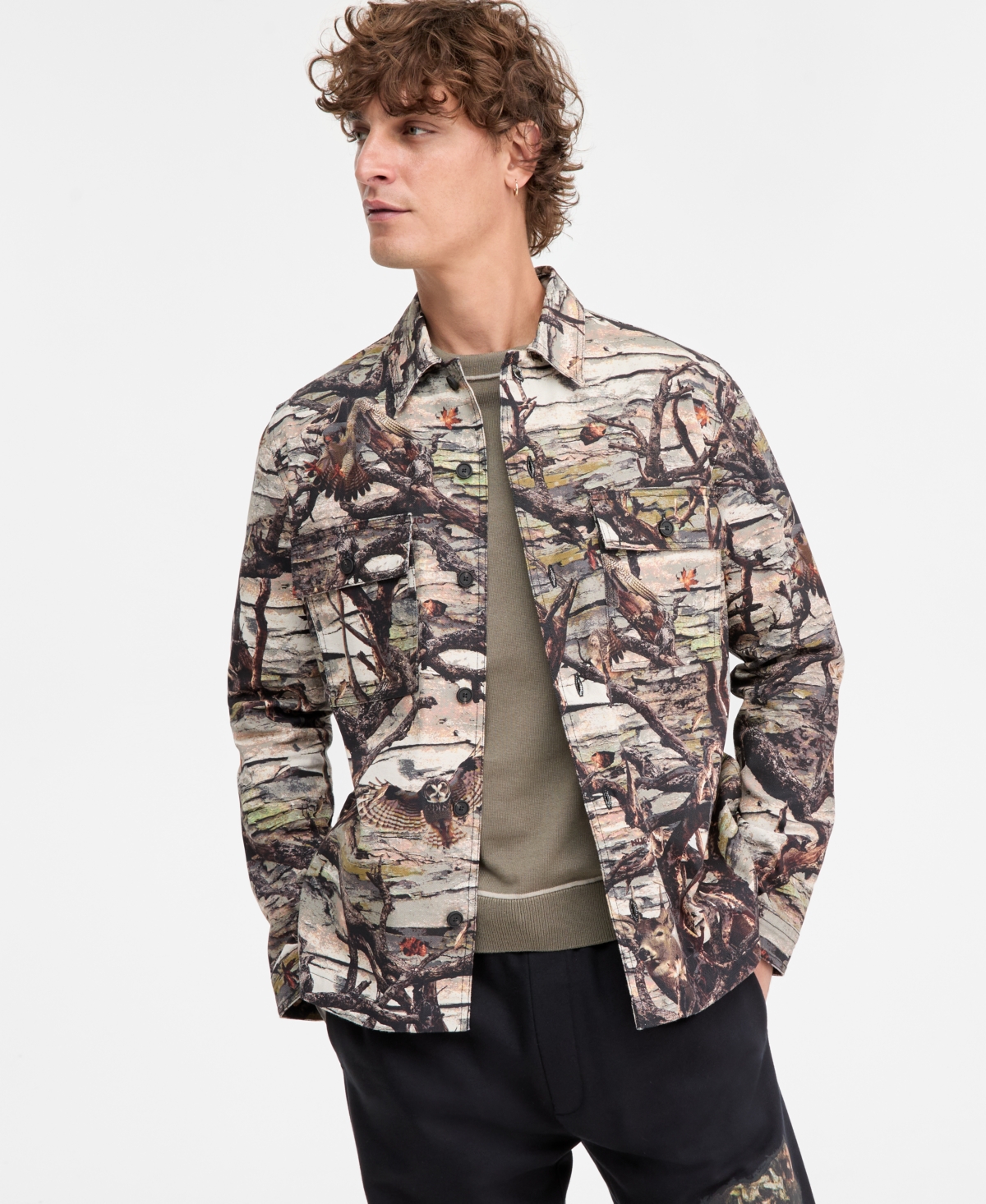 Hugo Boss Epoldo Long Sleeve Owl Print Button-Front Shirt-Jacket