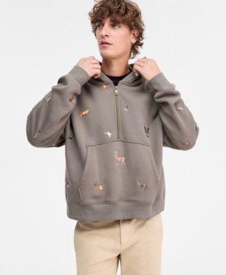 Hugo Boss - Men's Dilanora Oversized Embroidered Animals Half-Zip Hoodie