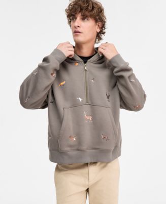 Hugo Boss Men's Dilanora Oversized Embroidered Animals Half-Zip