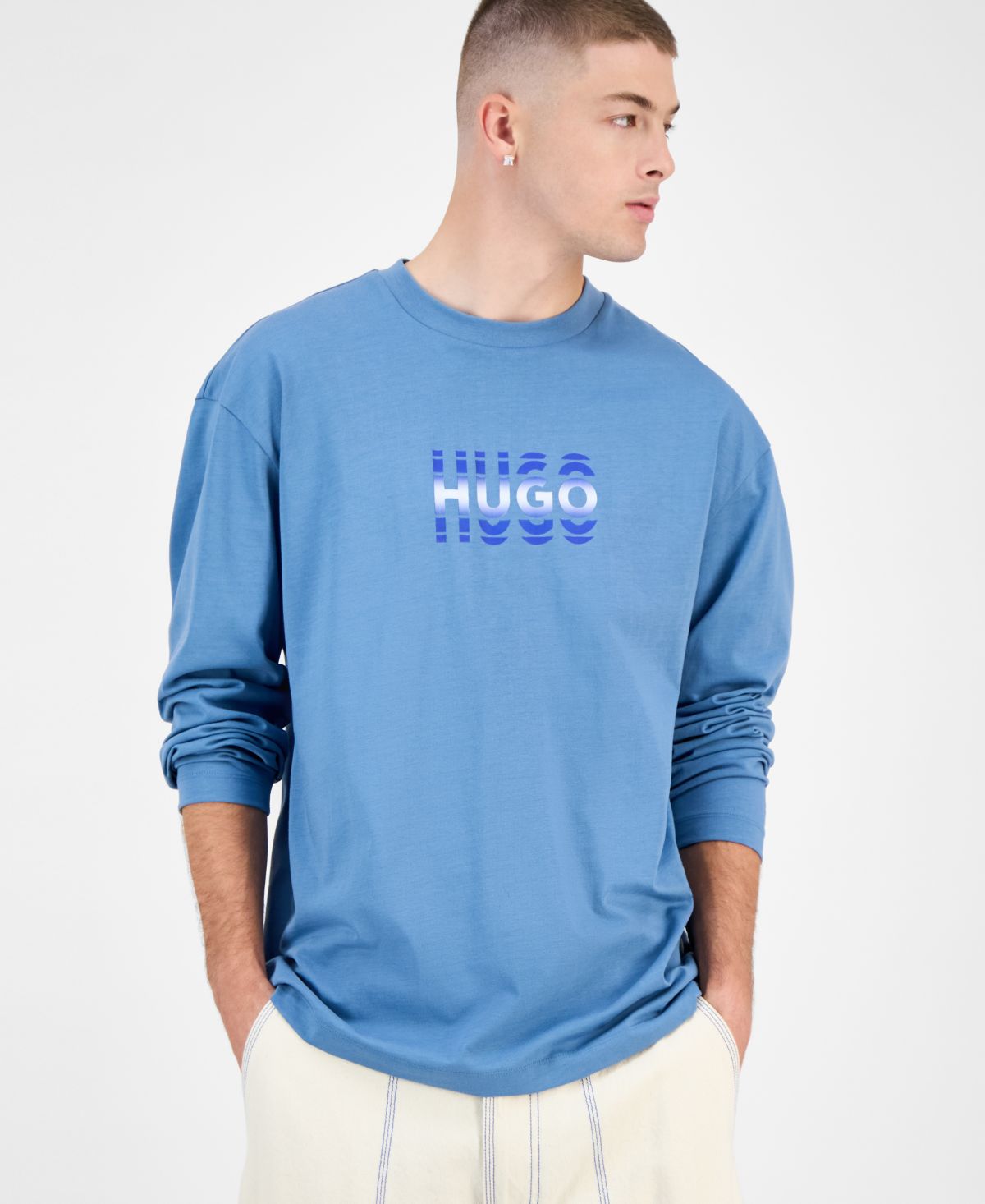 Мужская хлопковая футболка с логотипом Niftilong с длинным рукавом Hugo Boss