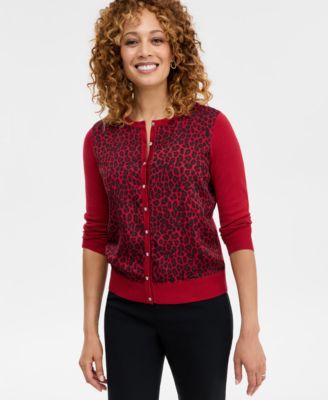 JM Collection - Women's Callie Cheetah Satin-Front Party Cardigan