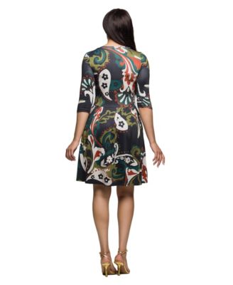 Women's Three Quarter Sleeve Fit and Flare Dress