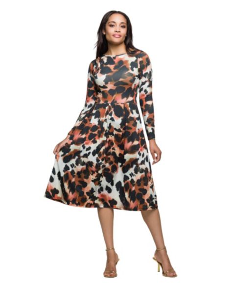 Женское платье 24seven Comfort Apparel Long Sleeve Midi, цвет: Коричневый разноцветный