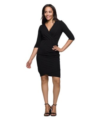 Women's Solid Color V Neck Faux Wrap Dress