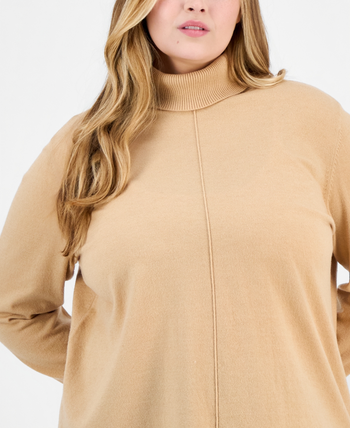 Jones New York Plus Size Pintuck Mock-neck Long-sleeve Sweater In Neutral