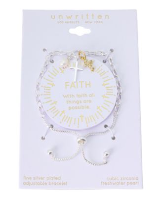 Cubic Zirconia and Cultivated Pearl Faith Cluster Charm Bracelet