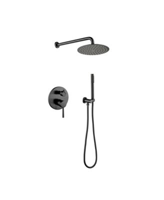 Wall Mounted Shower Faucet Set with High Pressure 10&amp;quot; Stainless Steel Rain Shower 2 Way Pressure Balance Shower Valve Kit, Black