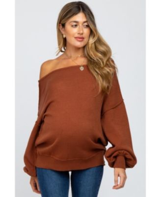 Maternity Camel Boat Neck Bubble Sleeve Sweater