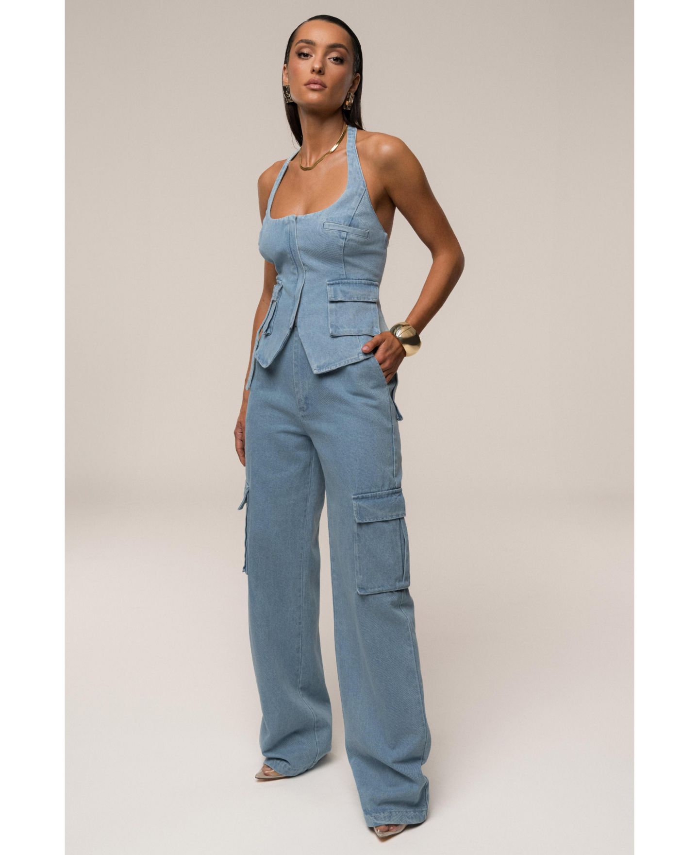 Женские брюки-карго Jluxlabel в стиле утилити, цвет: Джинсовый — фото 7
