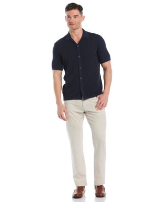 Men's Short-Sleeve Camp-Collar Sweater Button-Front Shirt