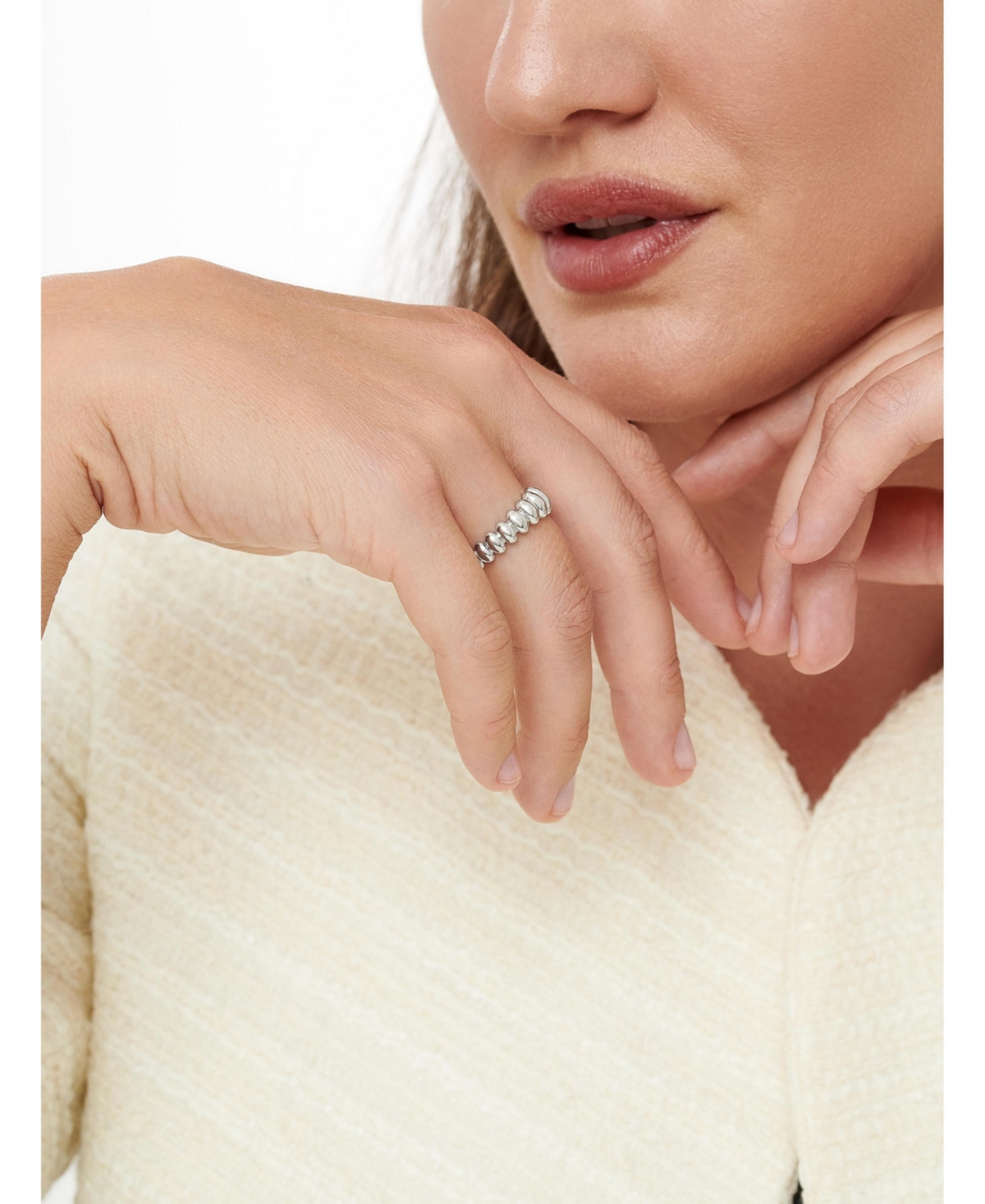 Devata Puffy Ribbed Ring in Rhodium Plated Sterling Silver