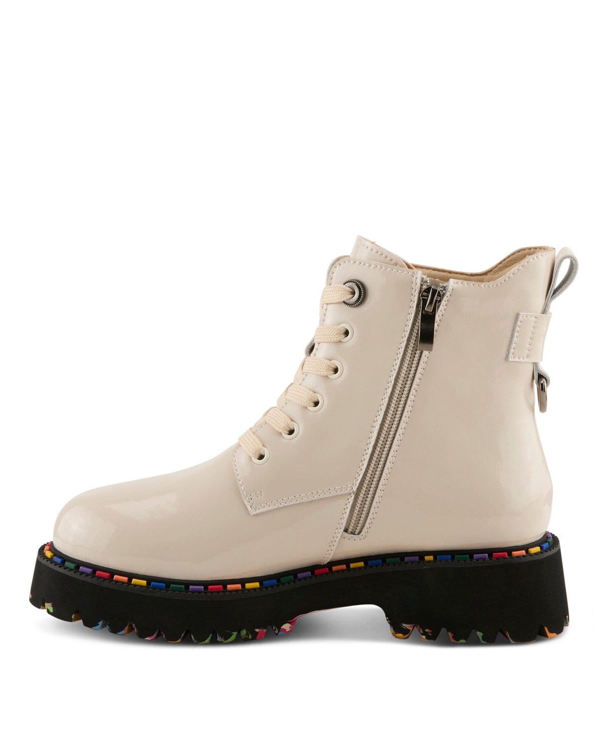 Spring Step Mistique Waterproof Leather Lace-Up Rain Boot with Artistic Outsole and Side Zipper