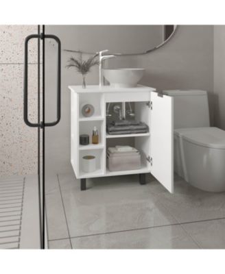 Dobson Vanity Sink, 1 Door, 4 Legs, 5 Shelves, White