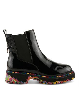 Rager Glossy Waterproof Leather Rain Boot with Artistic Outsole and Elastic Side Panels