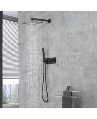 Brass Matte Black Shower Faucet Set Shower System 10 Inch Rainfall Shower Head with Handheld Sprayer Bathroom Luxury Rain Mixer Combo Set