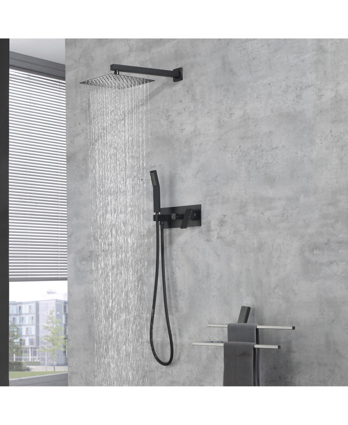Rainsken Brass Matte Black Shower Faucet Set Shower System 10 Inch Rainfall Shower Head with Handheld Sprayer Bathroom Luxury Rain Mixer Combo Set