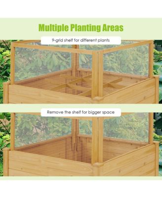 Raised Garden Bed Guard Fence Wooden Garden Box with 9 Grids & Critter