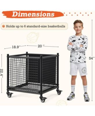 Ball Cart Storage, Rolling Basketball Bin with Wheels for Garage, School, Gym, Sports Equipment and Toy Organizer,Medium