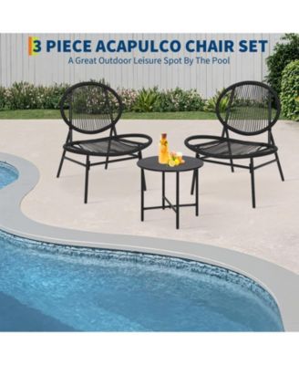 3-Piece Outdoor Seating Acapulco Chair All Weather Small Patio Bistro Set of 2 Chairs and Side Table Modern Outdoor Furniture