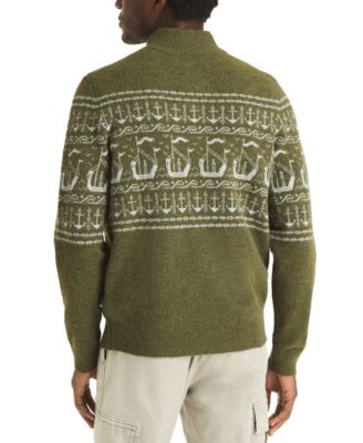 Men's Fairisle Button Up Mock Neck Sweater