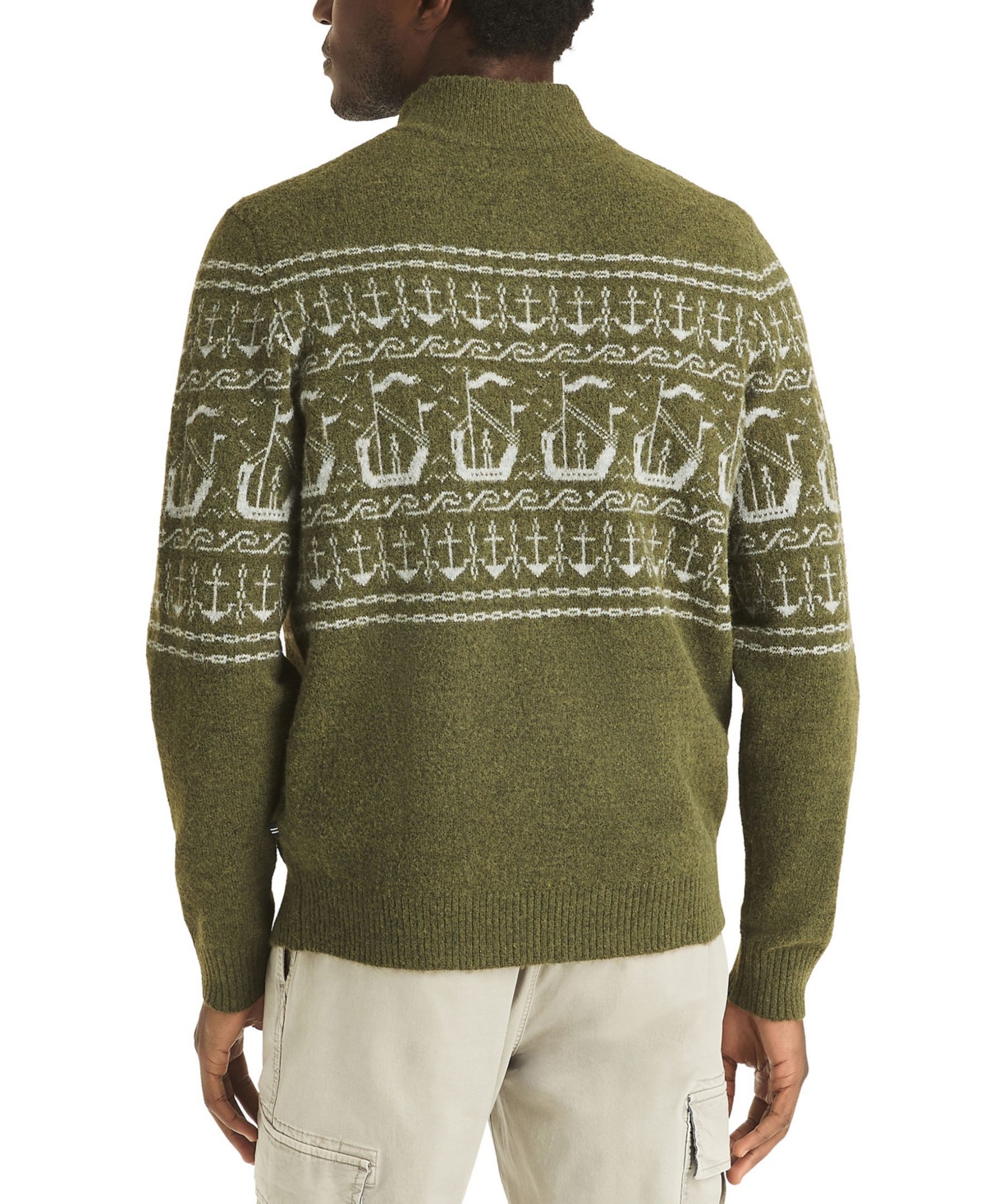 Nautica Men's Fairisle Button Up Mock Neck Sweater In Green
